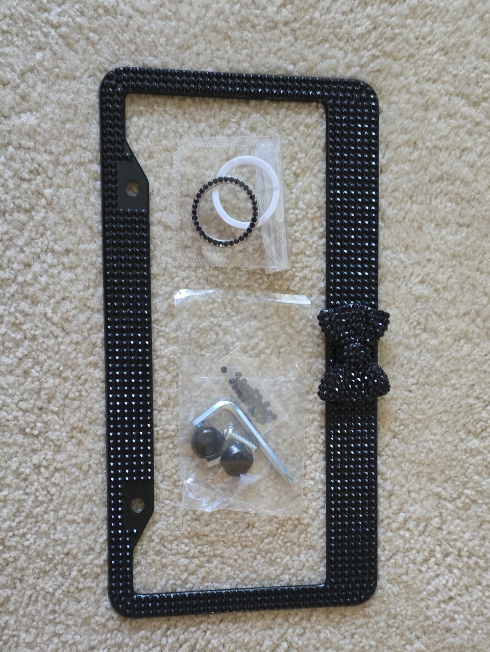 Black Rhinestone Decorative Car License Plate Frame with Bow Accent